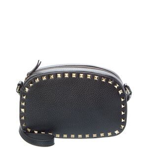 Valentino Rockstud Grainy Leather Camera Bag, Black